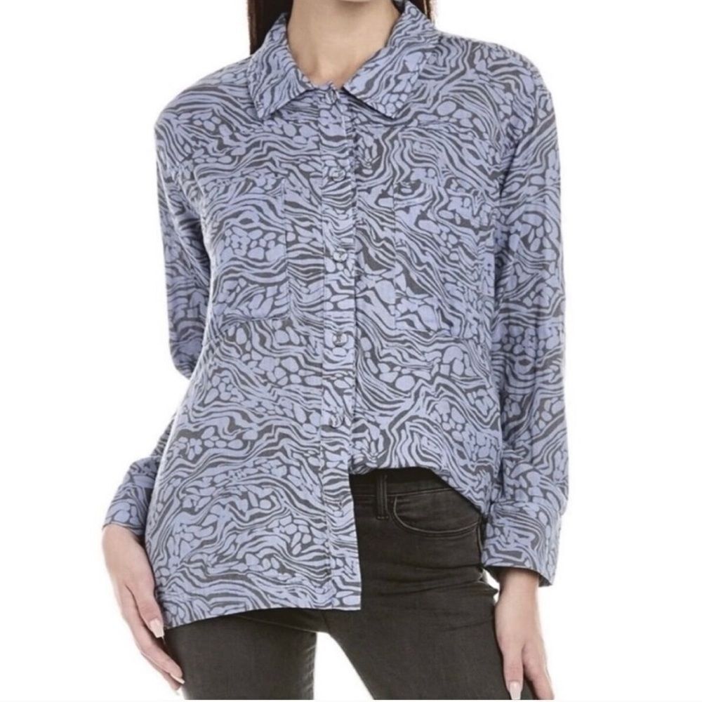 CALME Johnny Was Double Pocket Shacket Button Down Shirt Blue Size Medium New